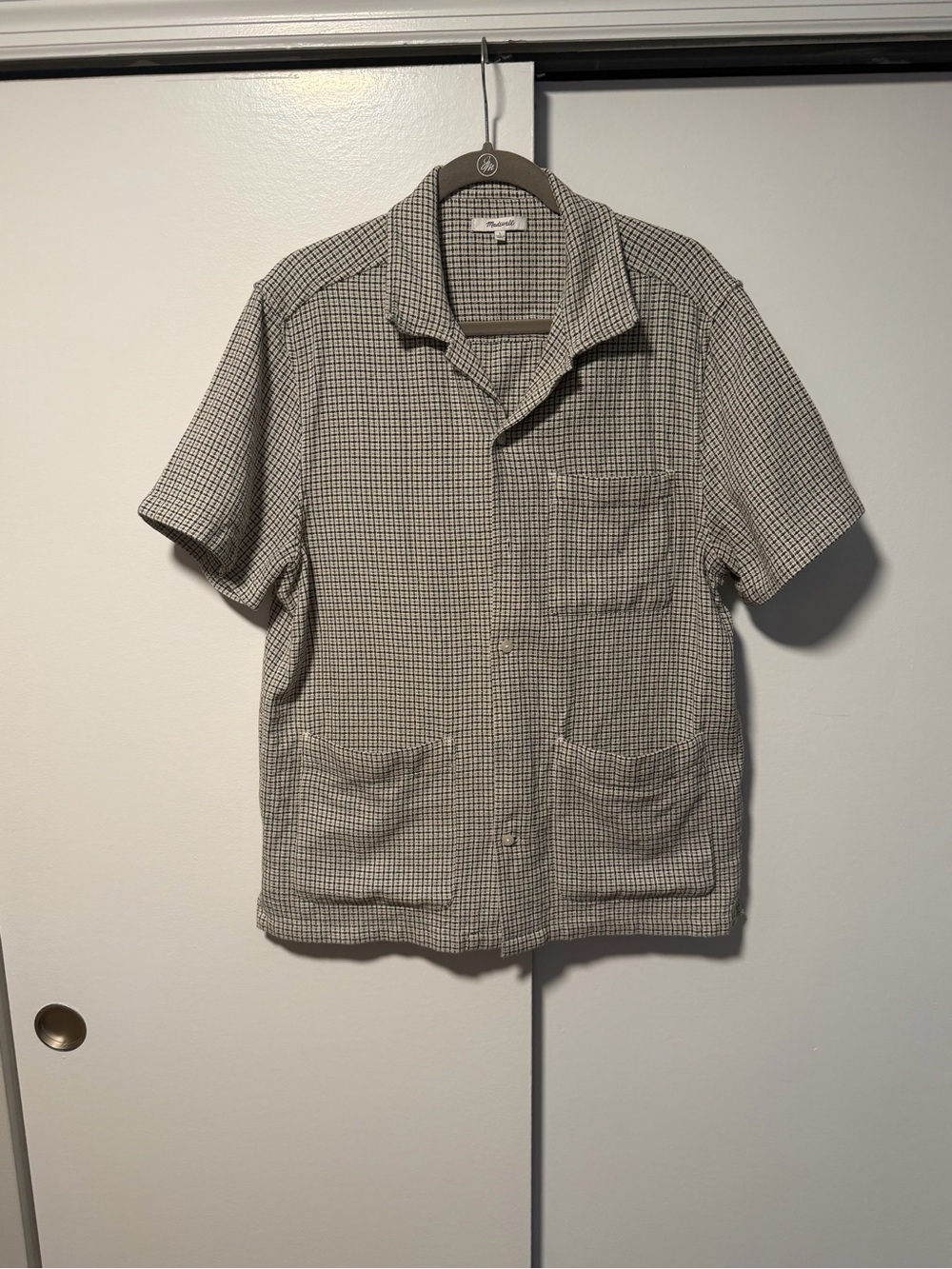 Basketweave Short-Sleeve Button-Up